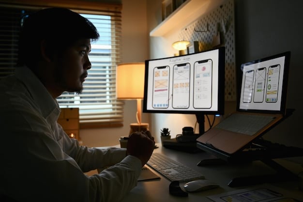 A person working at a desk with multiple monitors, using a productivity app with a clean, minimalist interface.