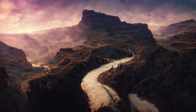 A winding road leading up a mountain, symbolizing the journey of personal growth and the challenges one faces when stepping outside their comfort zone. The road is surrounded by lush greenery, representing the potential for growth and new experiences.