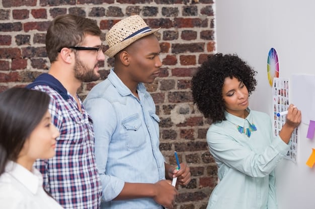 A diverse group of people collaborating on a project, each contributing their unique skills and perspectives. The scene conveys a sense of teamwork, creativity, and shared learning.