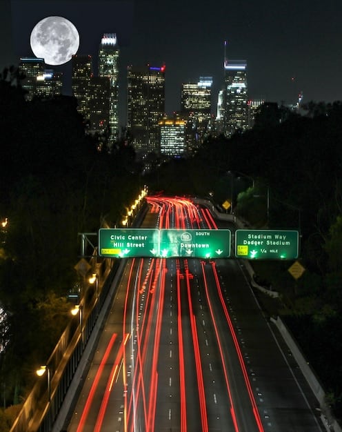 A winding road leading towards a bright city skyline at night. The road symbolizes the journey towards a goal, while the city represents the desired outcome or destination.