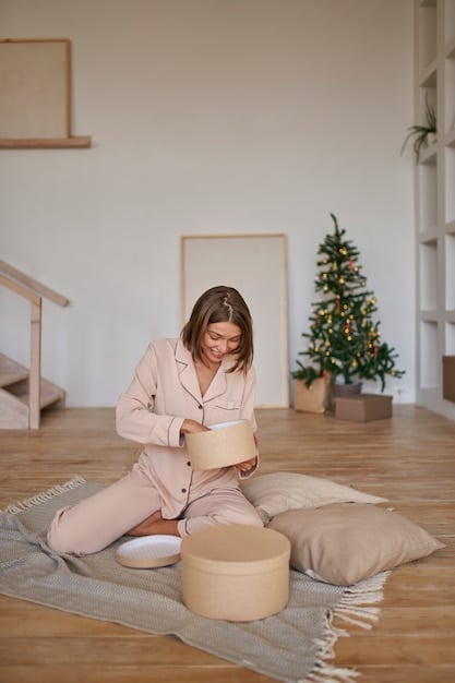A person sitting on a meditation cushion indoors. The room is simply decorated with a potted plant and soft lighting. The person is sitting in a half-lotus position, with their eyes closed and hands resting gently on their knees. The overall atmosphere is calm and peaceful, indicative of a focused meditation practice.