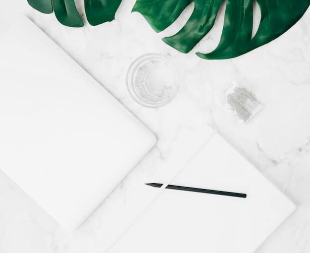 A minimalist workspace with a clean desk, a single plant, a notebook, and a pen. The room is bathed in natural light, creating a sense of calm and focus.
