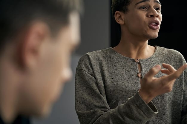 A close-up of a person practicing mindful listening during a conversation, showing focused attention and empathy.
