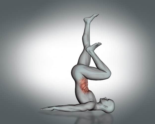 A graphic depiction of a spine with highlighted areas demonstrating reduced inflammation and muscle tension after three months of restorative yoga practice.