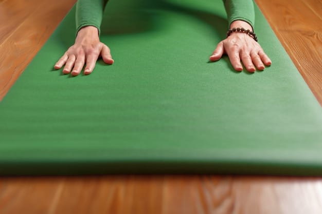 A person is demonstrating a yoga stance on a green, thick yoga mat. Shows the benefits of using a yoga mat of good quality with high durability.