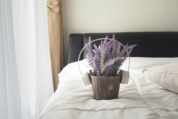 A minimalist bedroom with soft lighting, a neatly made bed, and a calming plant on a bedside table, illustrating an optimized and serene environment for a stress-free start to the day.