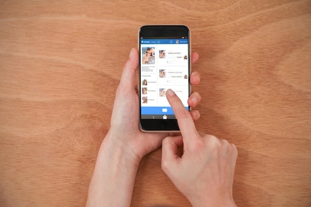 A close-up of a hand scrolling endlessly through a social media feed on a smartphone. The person's face is partially visible, showing a tired and slightly anxious expression. The background features blurred social media icons.