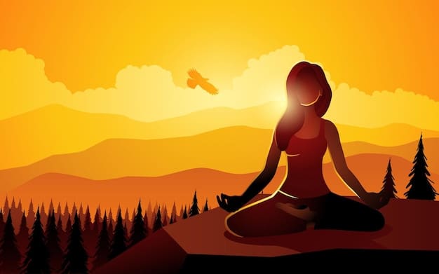 A woman practicing yoga at sunrise with a serene expression, illustrating physical and mental balance.