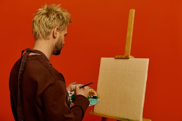 A painter standing back from their easel, eyes closed, deeply immersed in the feeling of the paint on their hands and the colors they're about to mix.