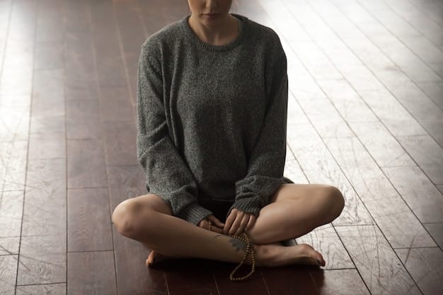 A person sitting cross-legged in a meditation pose, eyes closed, with a serene expression, bathed in soft, natural light.