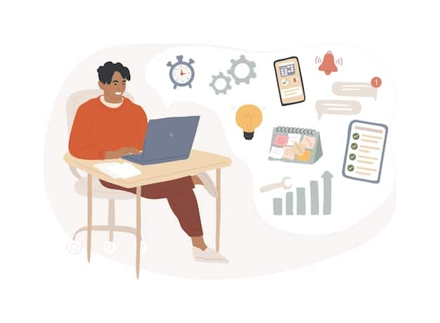 A person working on a laptop with various productivity apps open, illustrating task automation and efficiency