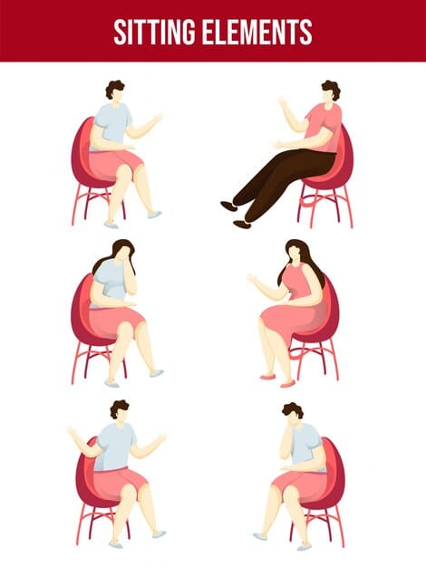 A person sitting comfortably in a chair, demonstrating proper hand placement for diaphragmatic breathing. One hand rests on their chest, and the other on their abdomen. They are breathing deeply, with a serene expression.