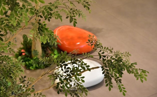 Selection of affordable zen garden materials, including a pile of smooth river stones, a bag of white gravel, and a small potted bamboo plant.