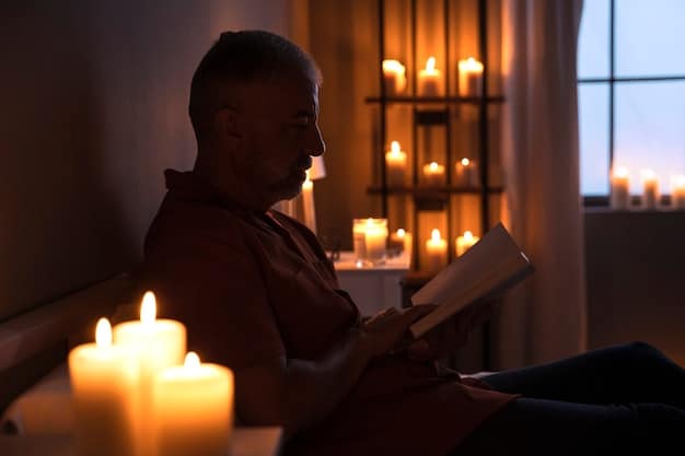 An individual sitting cross-legged in a dimly lit space with candles around them, eyes closed, and meditating profoundly, creating an atmosphere of introspection and spirituality.