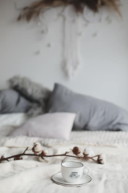 A peaceful image of a simple, uncluttered meditation space with a comfortable cushion, a soft blanket, and minimal decor, designed to promote relaxation and focus.
