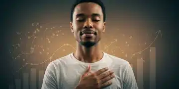 Woman practicing self-compassion, hand on heart, overcoming doubt