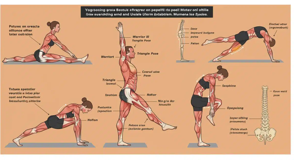Infographic showing muscle groups targeted by yoga for posture correction