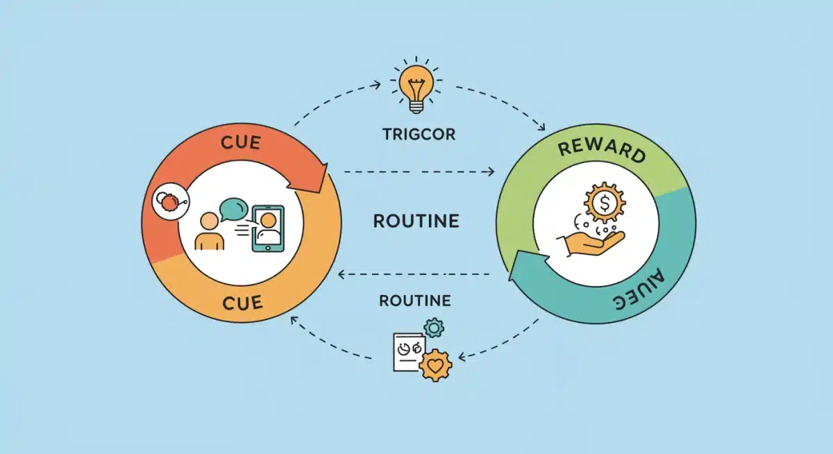 Diagram illustrating the habit loop: cue, routine, reward