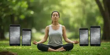 Person meditating peacefully in nature, symbolic of digital detox