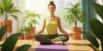 Person meditating in a bright room, symbolizing positive psychology and well-being