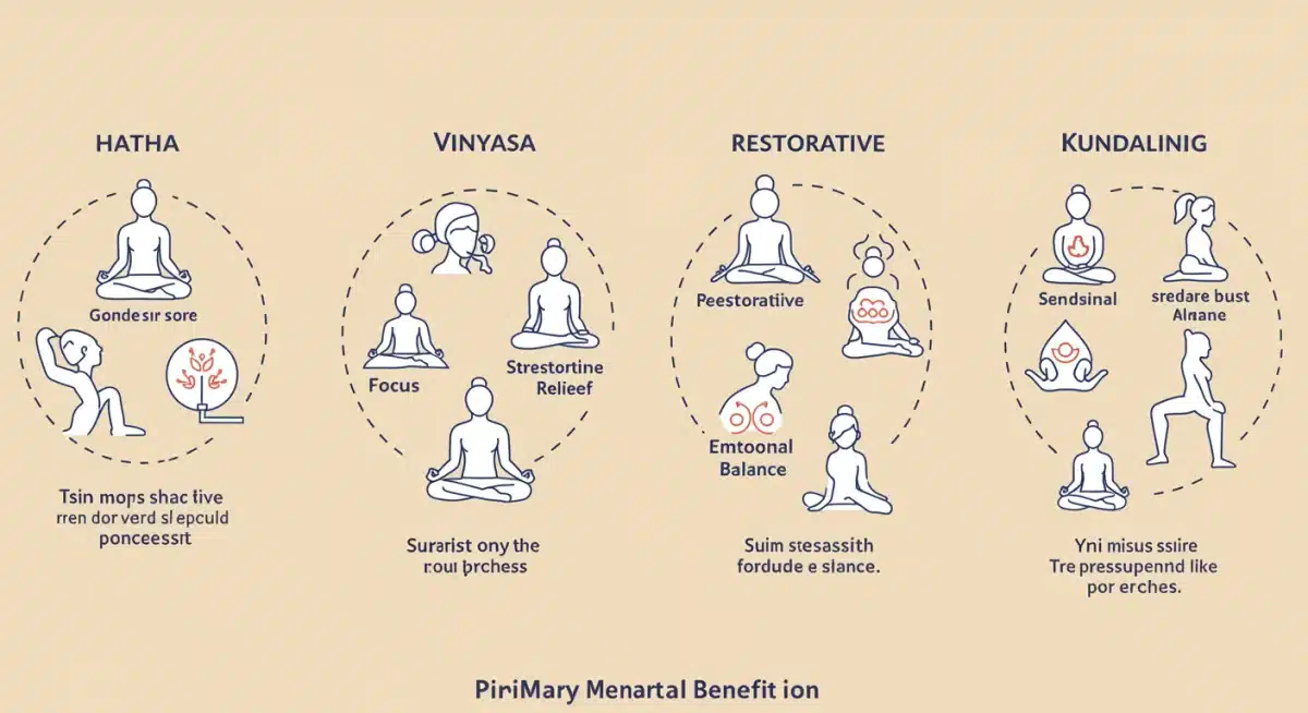 Infographic comparing mental benefits of various yoga styles
