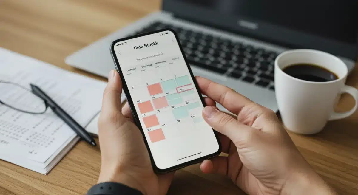 Smartphone displaying a calendar with time blocks for work and personal life