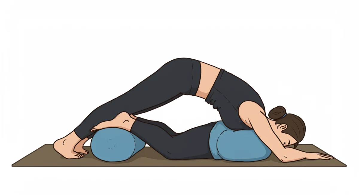 Illustration of supported child's pose for restorative yoga.