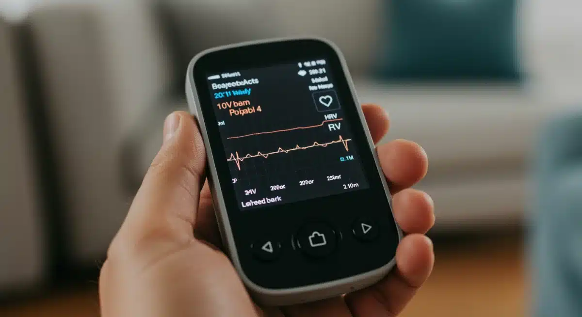 Person using a portable biofeedback device to monitor heart rate variability