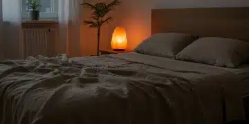 Peaceful bedroom with soft lighting for zen sleep