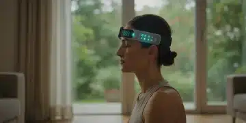 Person using a biofeedback headband for stress management at home
