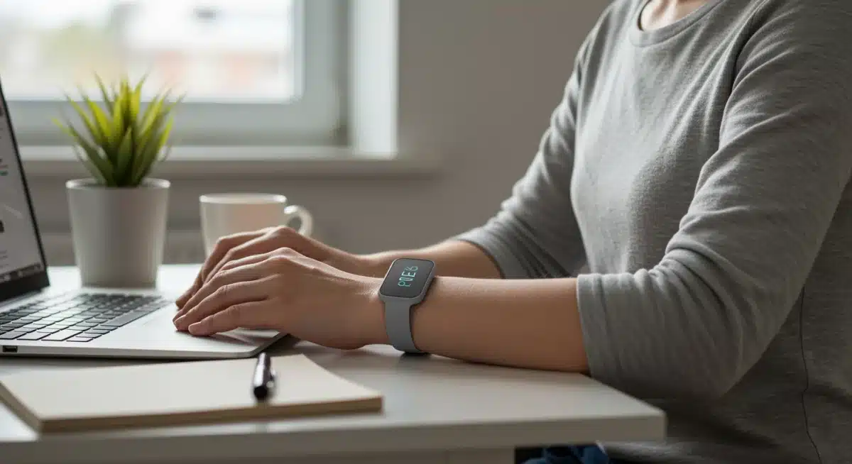 Biofeedback wristband being used for focus and stress monitoring during work