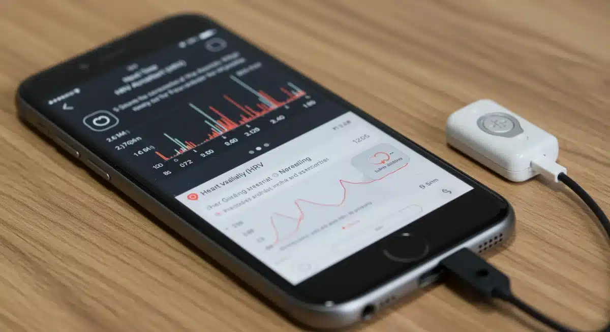 Smartphone app displaying heart rate variability data from a biofeedback sensor