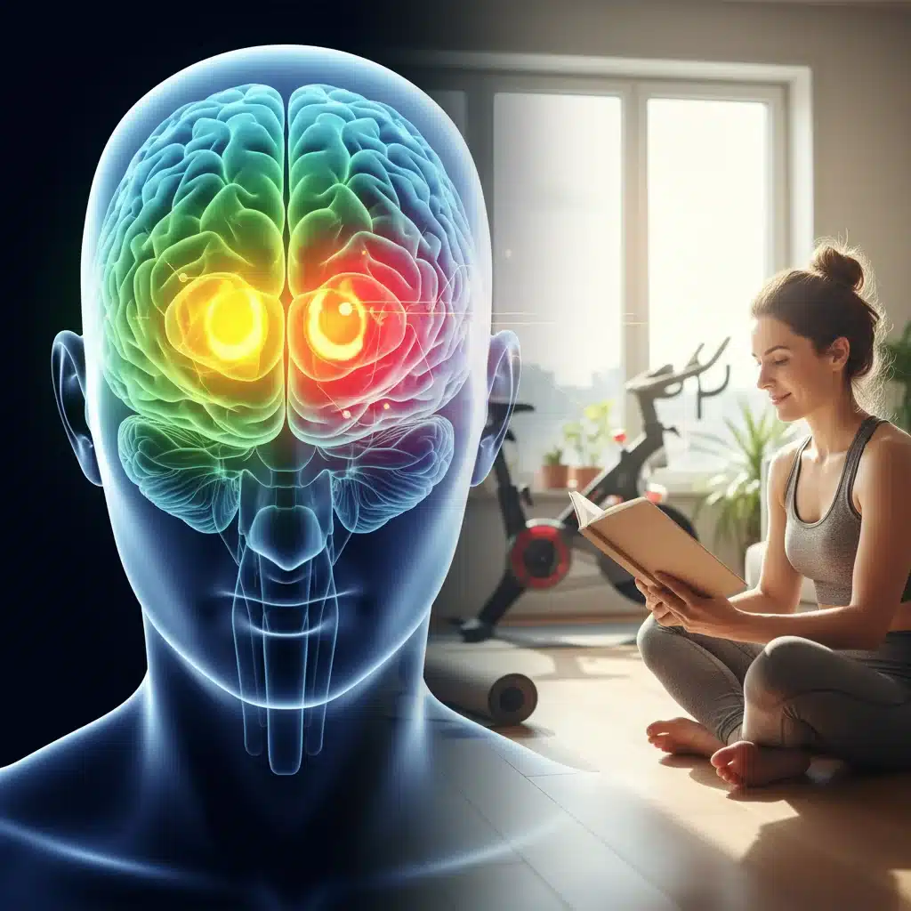 Brain activity during habit formation, showing a person engaging in a new positive habit.