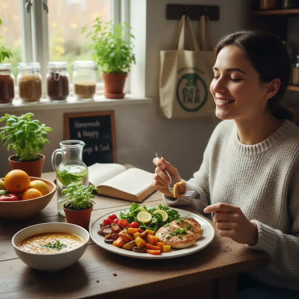 Person enjoying a healthy homemade meal, symbolizing conscious consumption