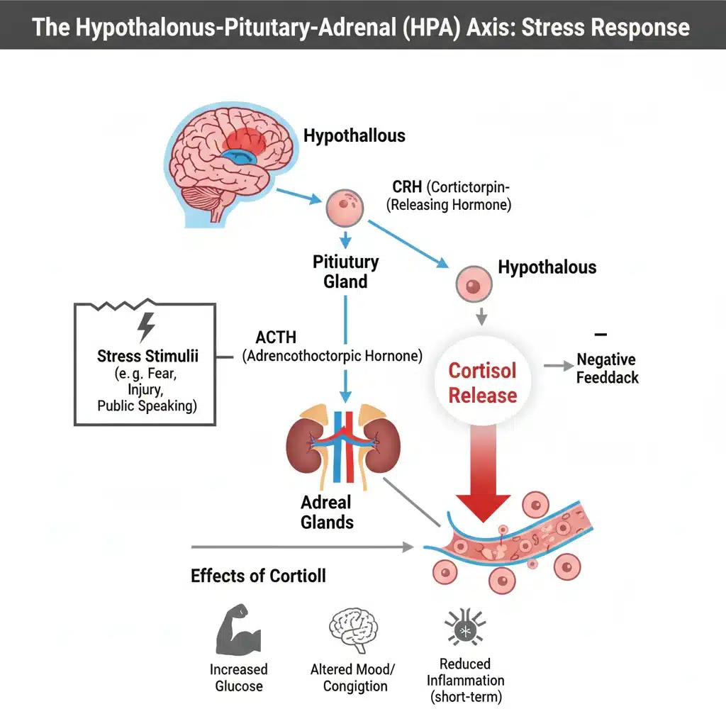 Scientific diagram of HPA axis and cortisol release