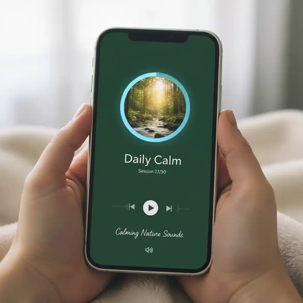 Smartphone displaying a meditation app for stress relief.