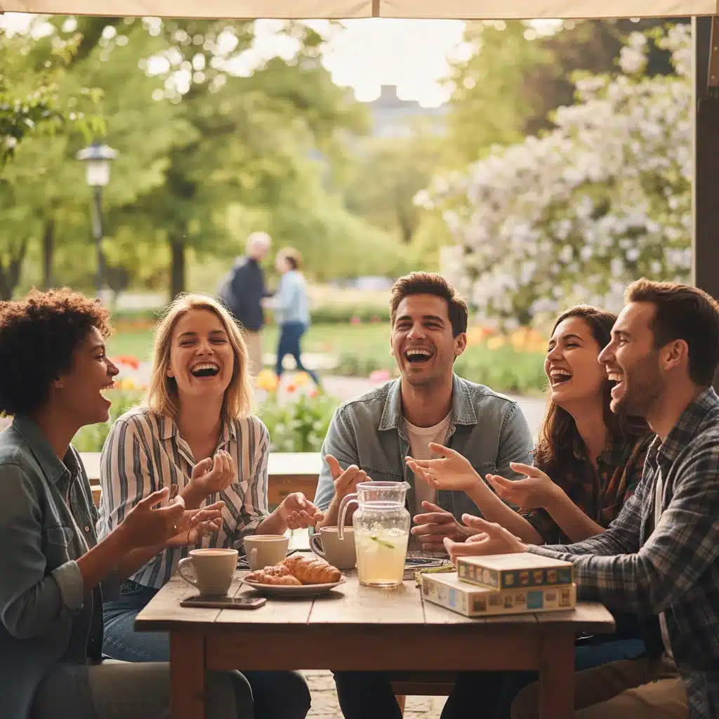Friends enjoying face-to-face conversation without digital devices