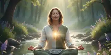 Person meditating peacefully outdoors, embodying stress relief and mindfulness.