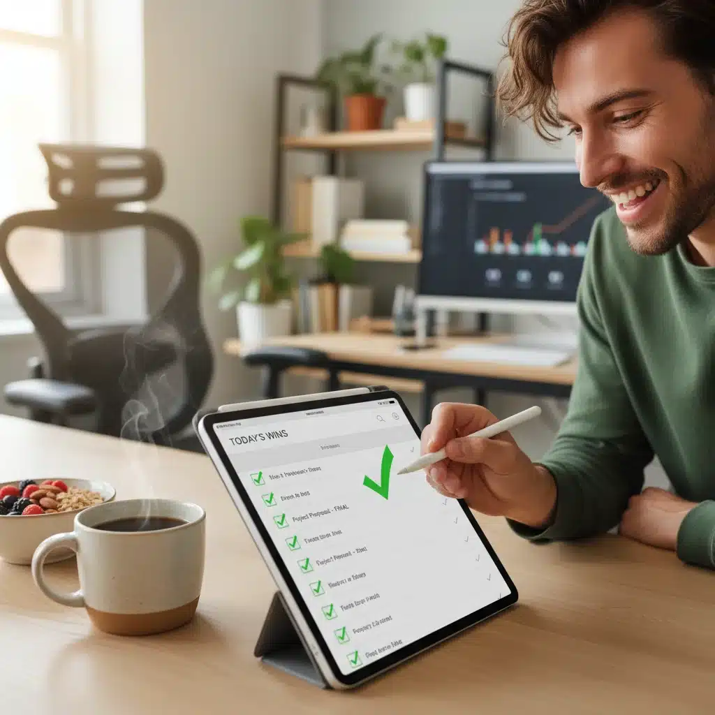 Person checking off tasks on a digital to-do list, symbolizing progress and achievement