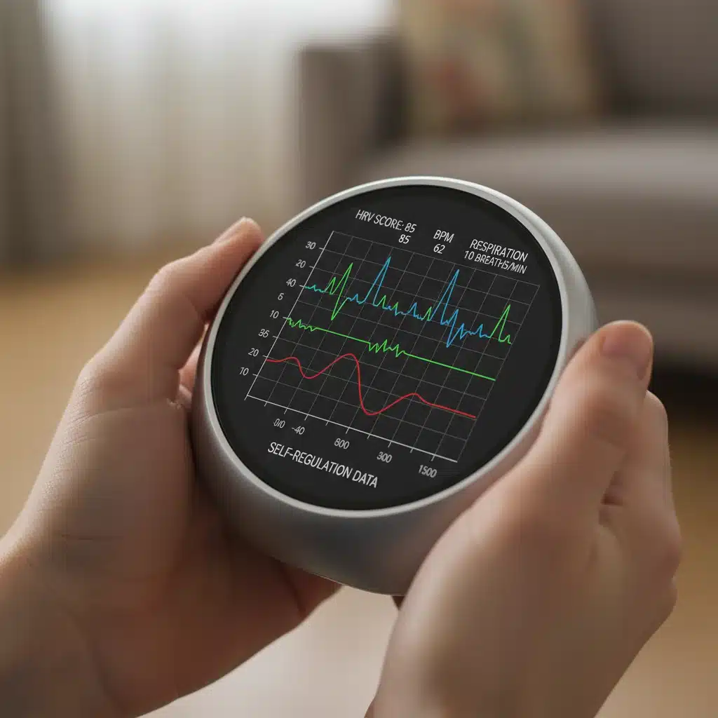 Biofeedback device showing heart rate variability and breath patterns.