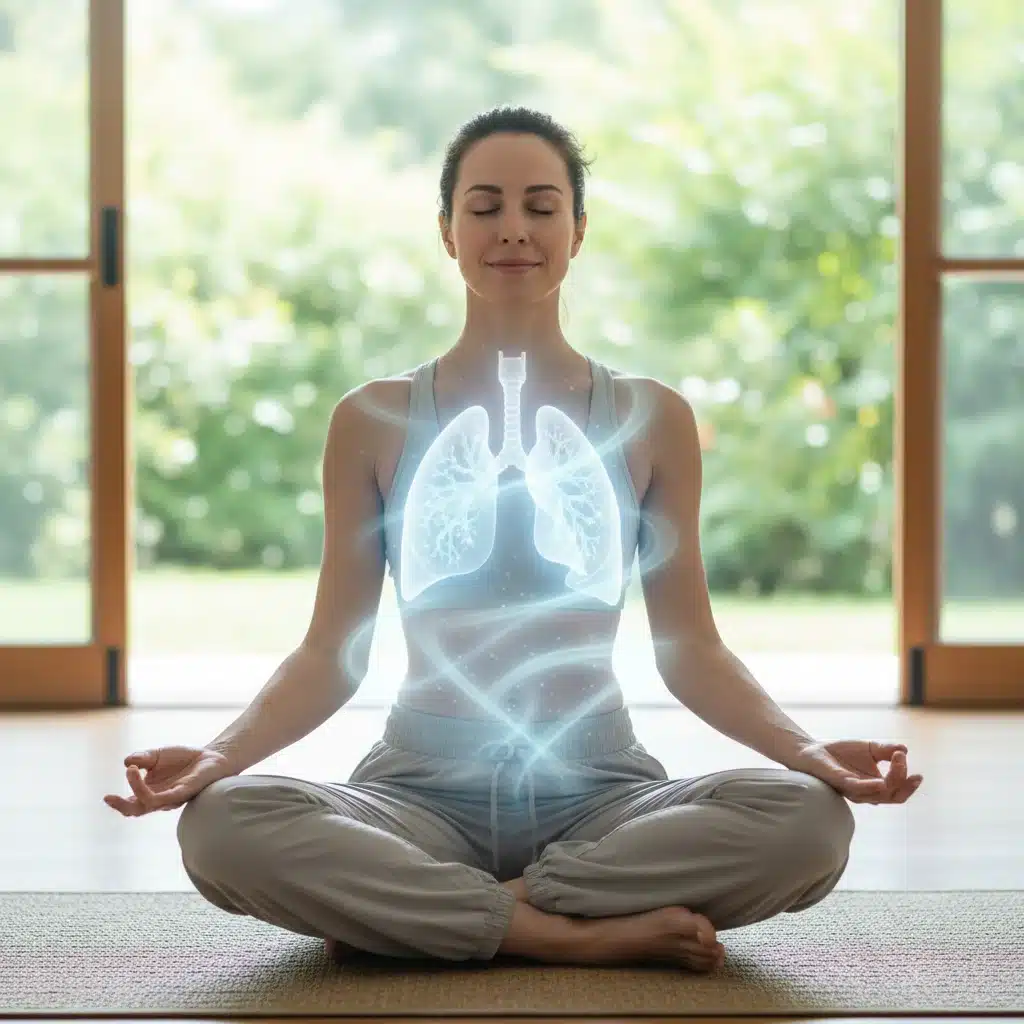 Person practicing diaphragmatic breathing during yoga for anxiety relief.