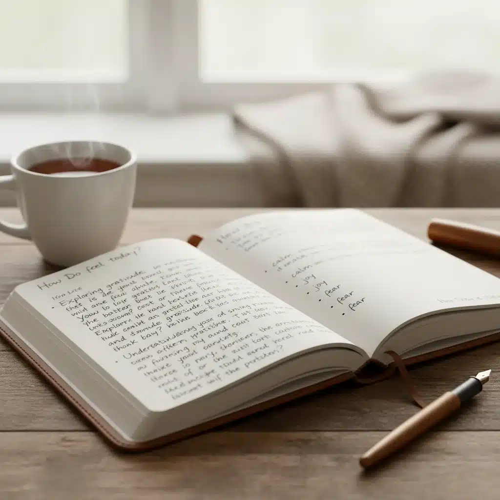 Open journal with handwritten reflections, symbolizing self-reflection and emotional processing.