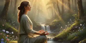 Person meditating peacefully outdoors for mental clarity