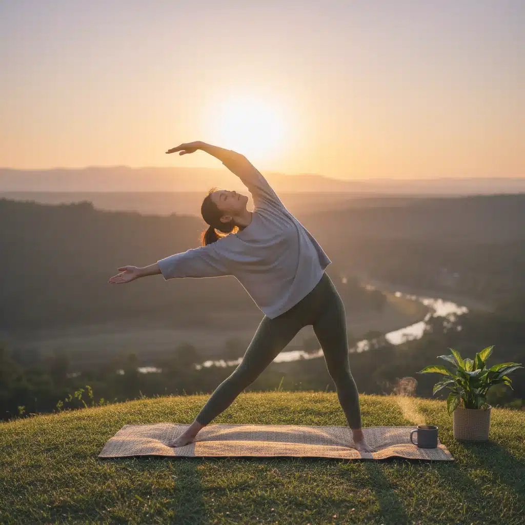 Person practicing yoga at sunrise, symbolizing mindful movement and well-being.