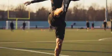 Calentamiento Dinámico: Clave para Prevenir Desgarros Musculares y Optimizar el Rendimiento Atleta realizando estiramientos dinámicos antes de un entrenamiento intenso para calentar los músculos.