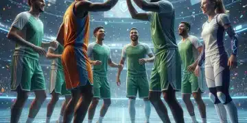 Deporte en Equipo: Colaboración Aumenta Rendimiento Individual 20% en 2026 Atletas de diversos deportes de equipo celebrando la colaboración y el éxito conjunto en un campo, reflejando el aumento del rendimiento individual.