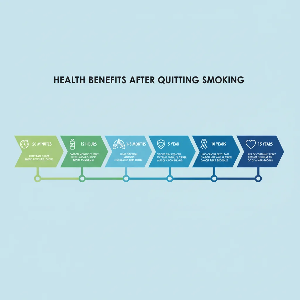 Infografía de los beneficios de dejar de fumar a lo largo del tiempo, mostrando mejoras en la salud.
