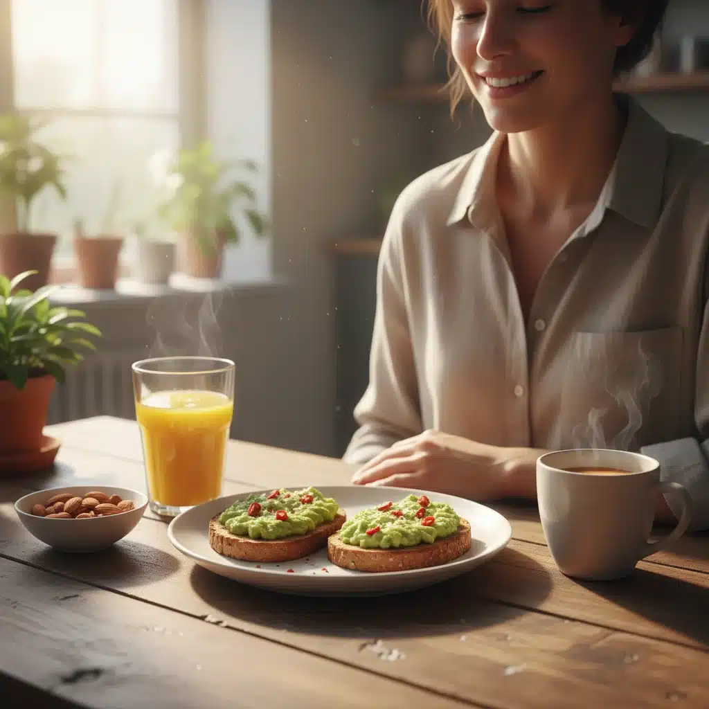 Desayuno saludable con tostadas integrales, aguacate y frutos secos
