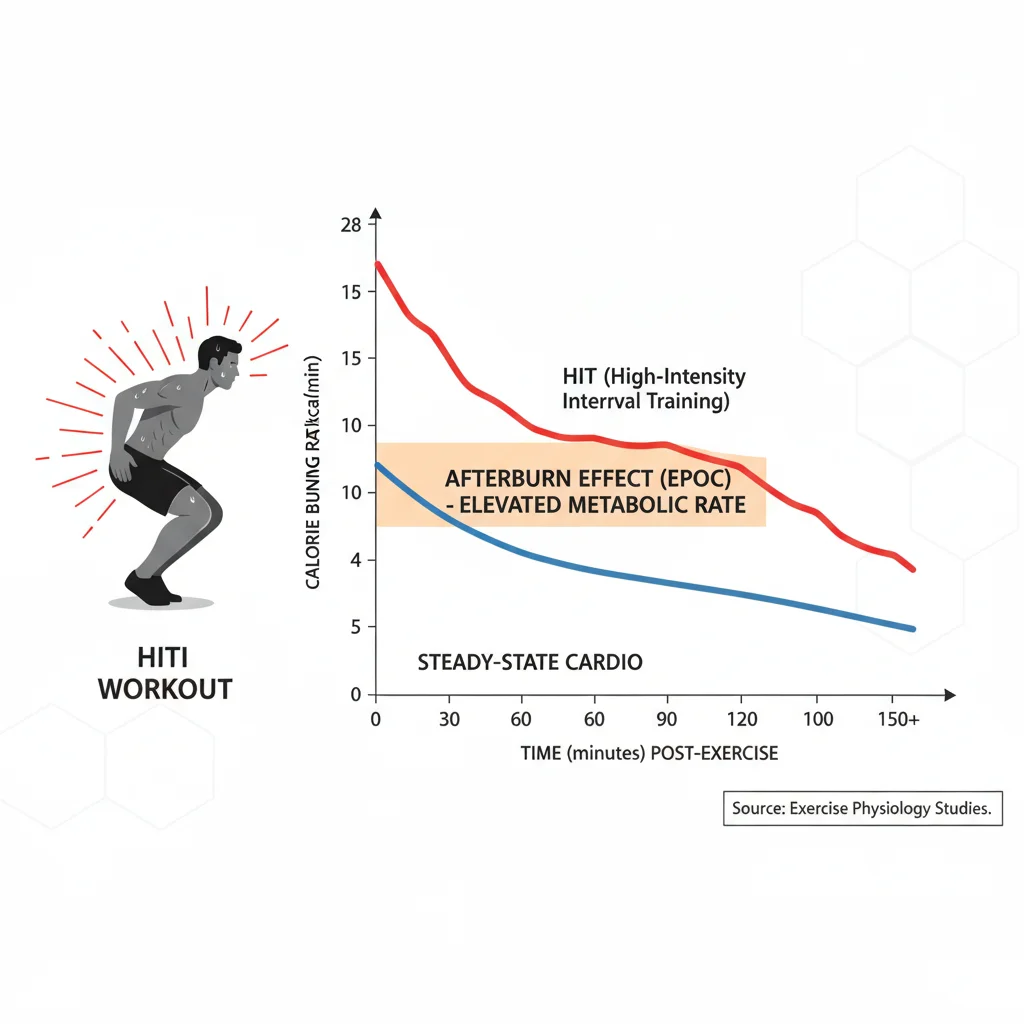 Gráfico que ilustra el efecto EPOC y la quema de calorías post-HIIT.