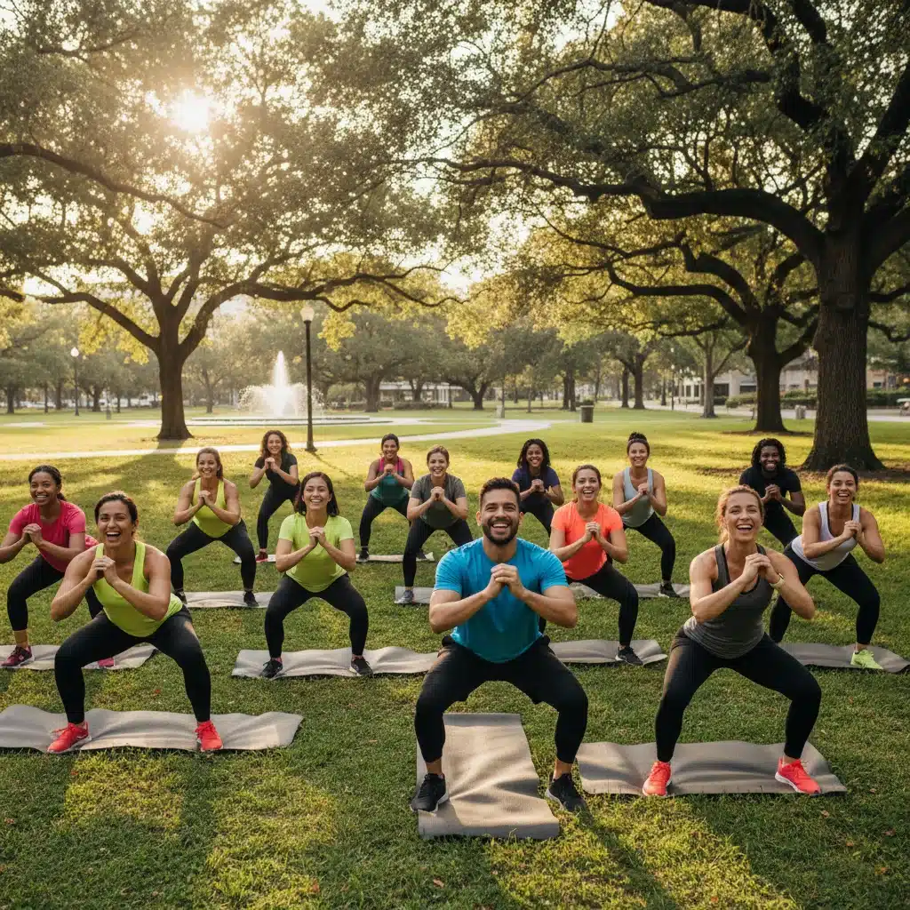 Grupo de personas haciendo ejercicio al aire libre en un parque